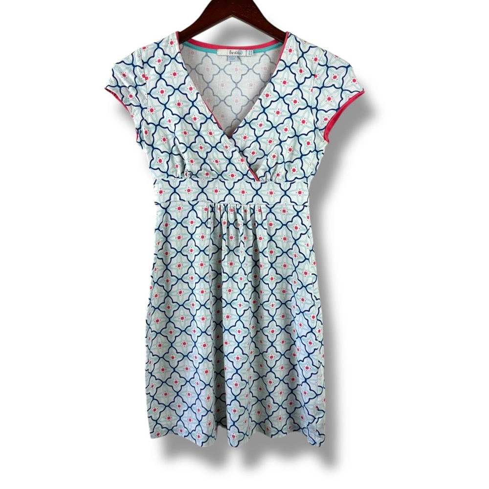 Boden Size 2 Petite Cap Sleeve Casual Dress Abstract Floral White Blue Coastal